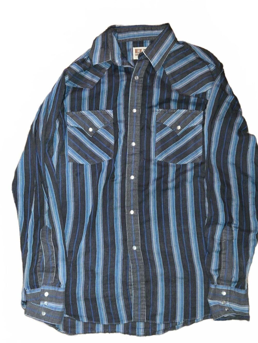 Vtg Ely Cattleman Mens Thin Blue Western Shirt Pearl Snap Cowboy Workwear Small